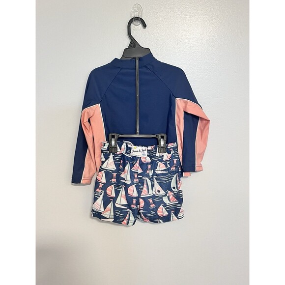 Janie And Jack Boys Swim Trunks Rash Guard Sail Pink Blue Sz 2T - Picture 2 of 9